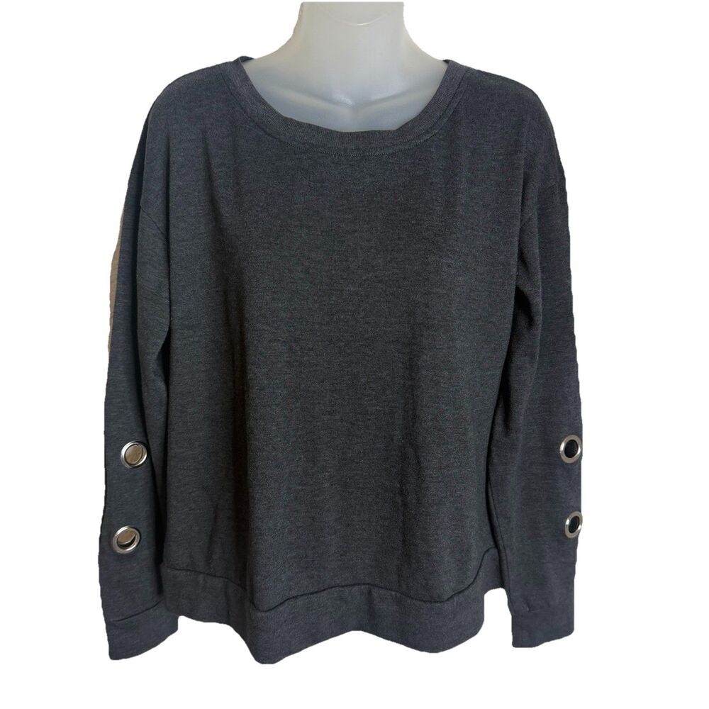 Inspired Hearts Sweatshirt Women's XL Dark Gray Silver Grommets Grunge Goth Alt